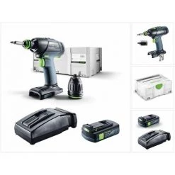 Festool T 18+3 Li-Basic Perceuse-visseuse Sans Fil + Coffret De Transport Systainer + 1x Batterie BP 18 Li 3,1 Ah + Chargeur Rapide TCL 6
