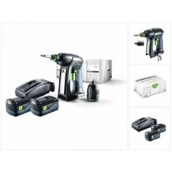 Festool C 18 Li Plus Perceuse-visseuse Sans Fil (574738) Avec Boîtier Systainer + 2x Batteries BP 5,2 Ah + Chargeur TCL 6