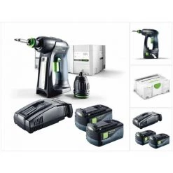 Festool C 18 Li-Basic Perceuse-visseuse Sans Fil Avec Boîtier Systainer Plus + 2x Batteries BP 18 Li 5,2 AS + Chargeur Rapide SCA 8